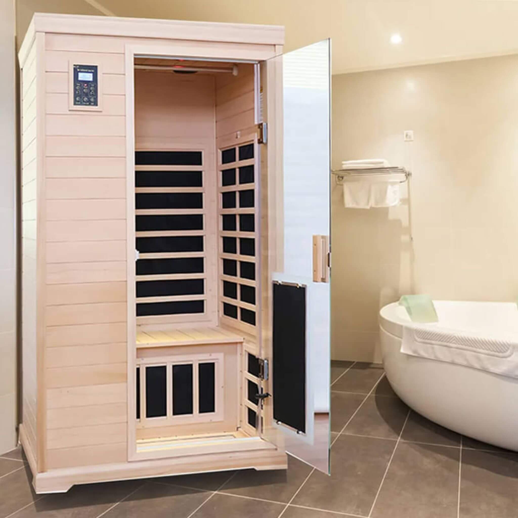 Thermora Luxury 2-Person Hemlock Wood FAR Infrared Sauna Room W/ Glass Door, 1750W (SAK81525)